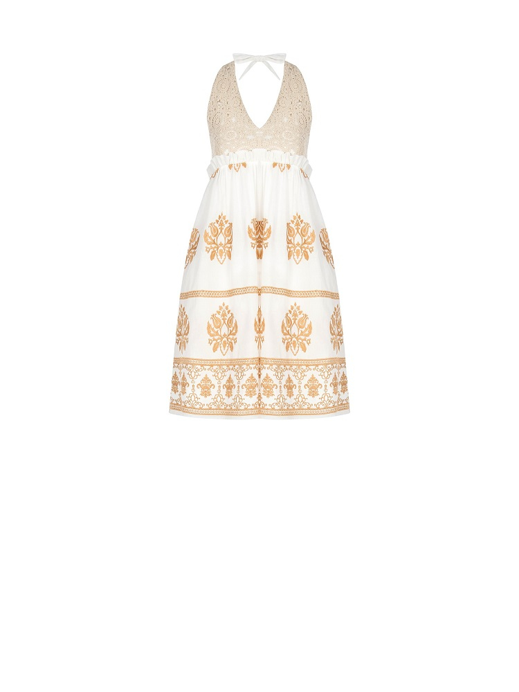 VESTIDO AL CUELLO BORDADO FALDA