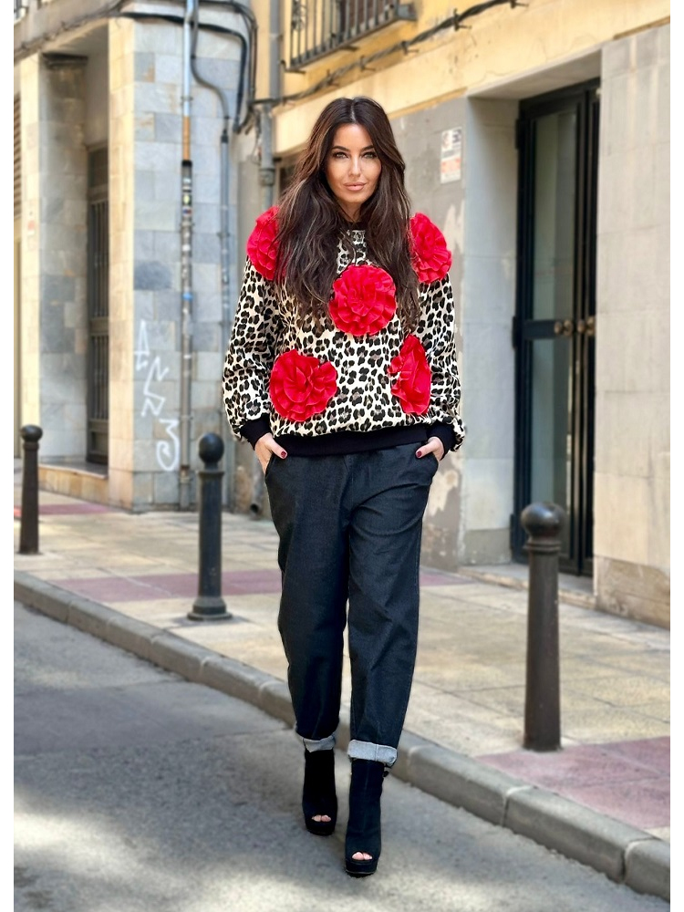 SUDADERA FLORES LEOPARDO