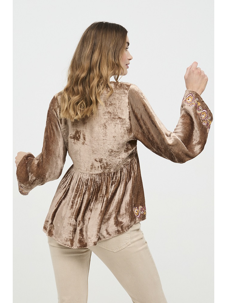 BLUSA TERCIOPELO CON BORDADO FLORAL