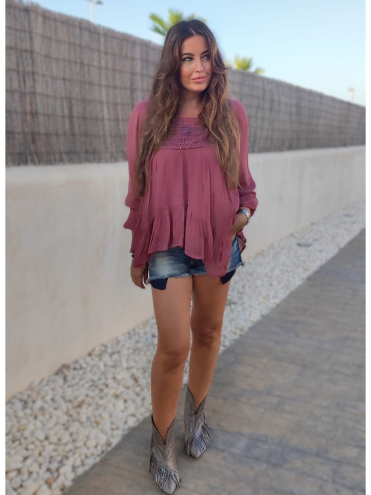 BLUSA GASA BORDADA CON ABALORIOS