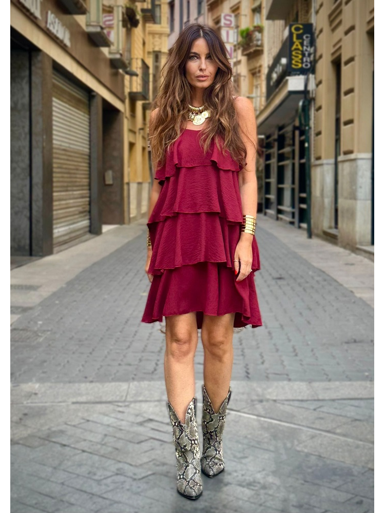 VESTIDO CORTO TIRANTES VOLANTES