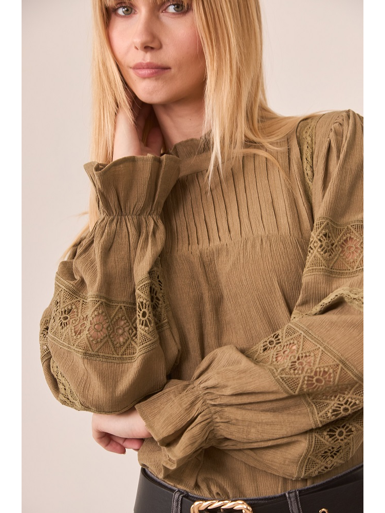 BLUSA VISCOSA MANGAS COMBI CON GUIPUR