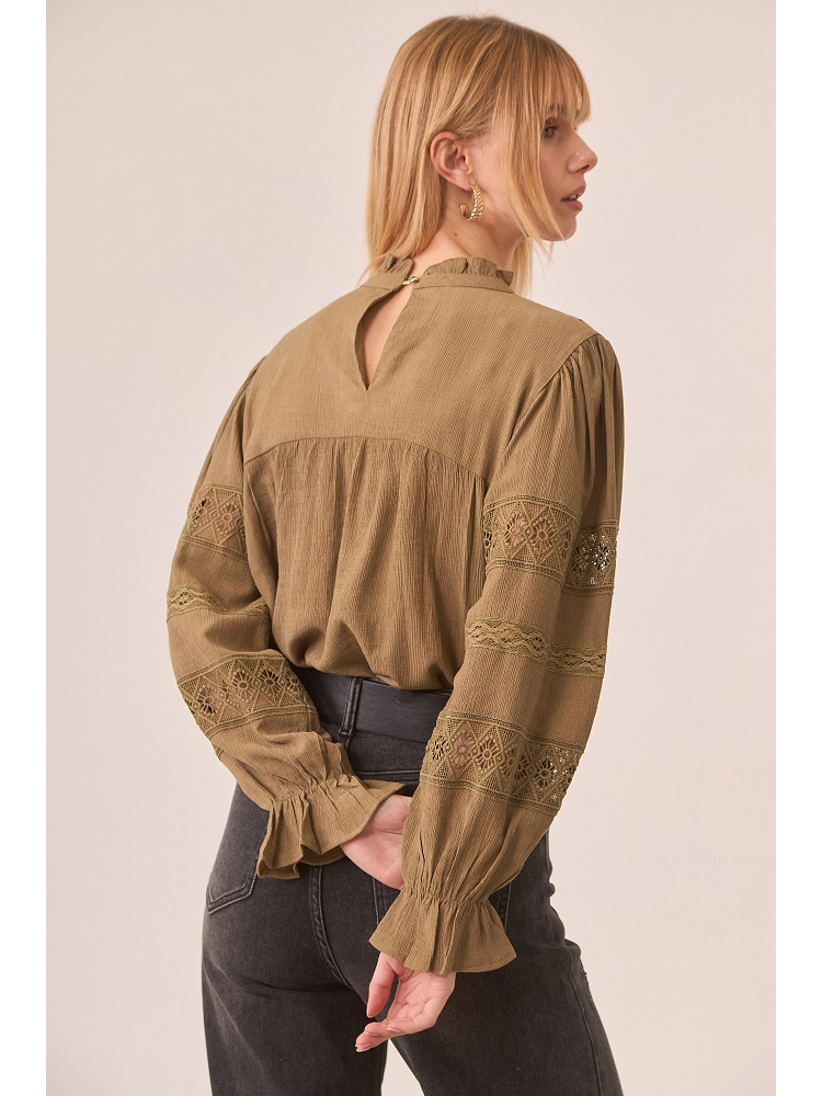 BLUSA VISCOSA MANGAS COMBI CON GUIPUR