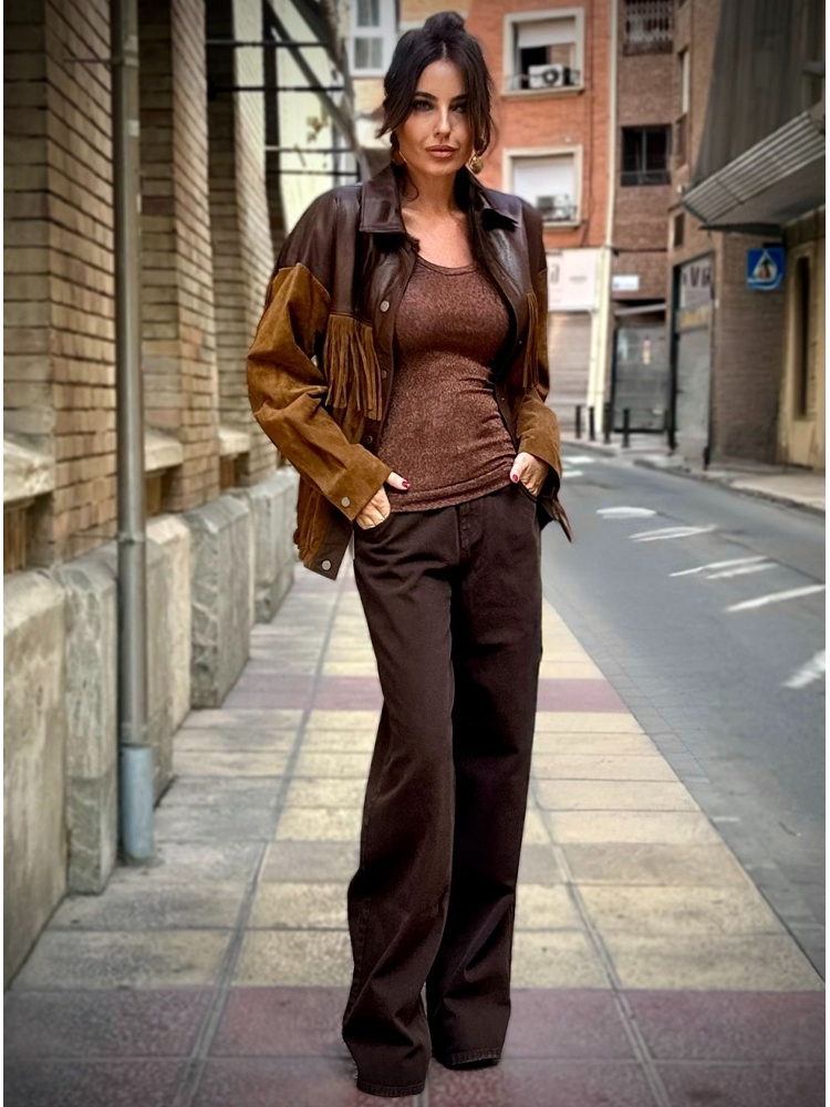CHAQUETA PIEL FLECOS