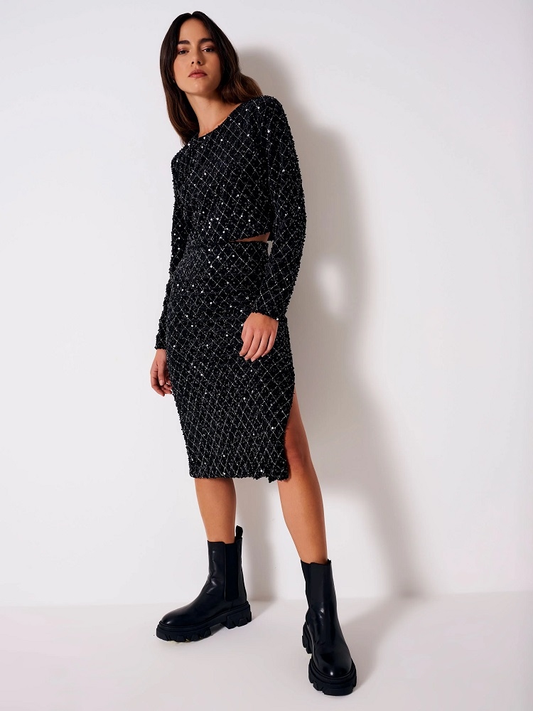 FALDA MIDI BORDADA EN LENTEJUELAS