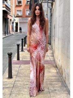 VESTIDO RASO LARGO TIRANTES ANIMALIER