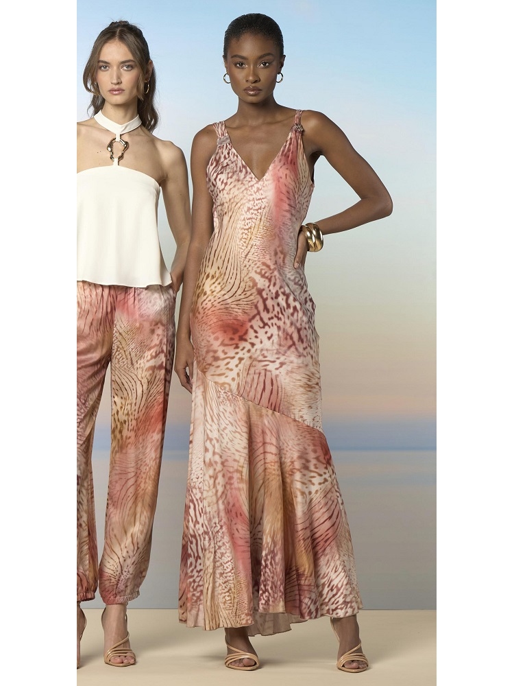 VESTIDO RASO LARGO TIRANTES ANIMALIER