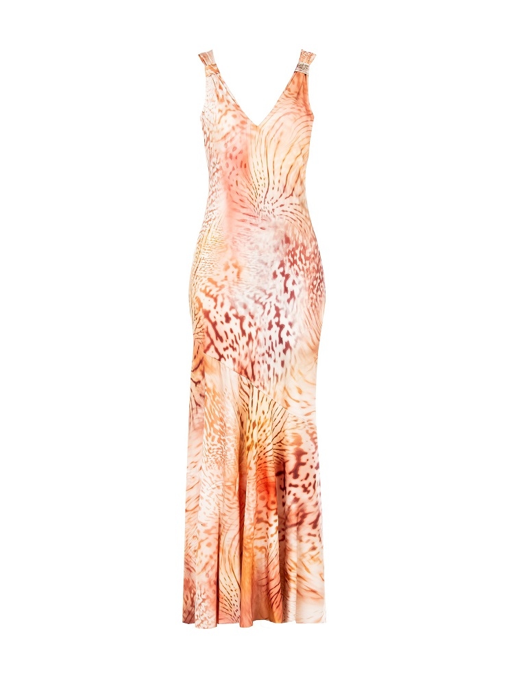 VESTIDO RASO LARGO TIRANTES ANIMALIER