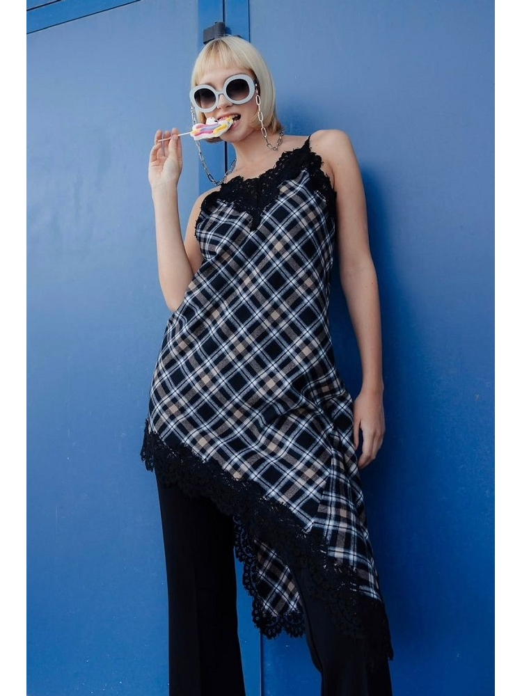 VESTIDO CUADROS ENCAJE