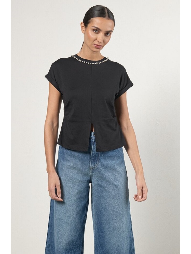 CAMISETA MC COLLAR PERLAS