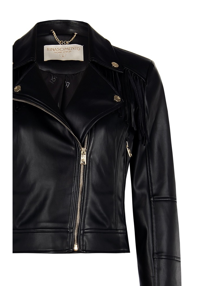 CHAQUETA ECOPIEL CON FLECOS