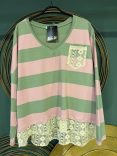 CAMISETA RAYAS ENCAJE