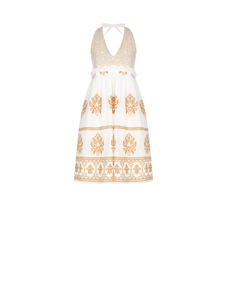 VESTIDO AL CUELLO BORDADO FALDA