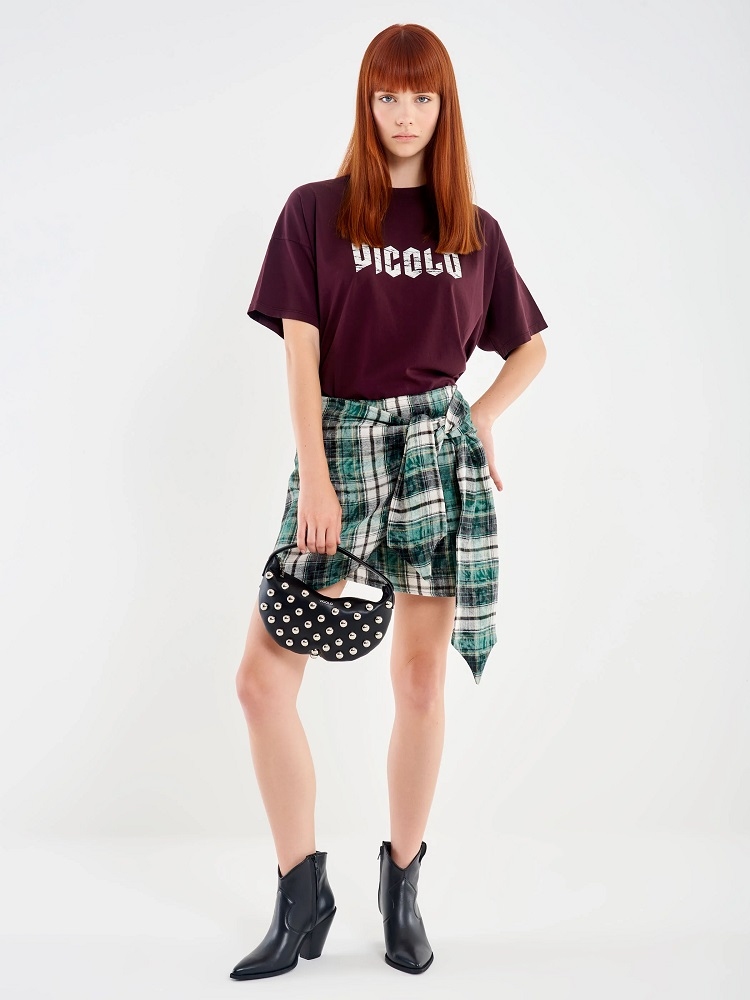 FALDA MINI CUADROS CON NUDO