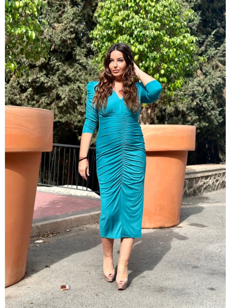 VESTIDO MIDI PLIEGUES