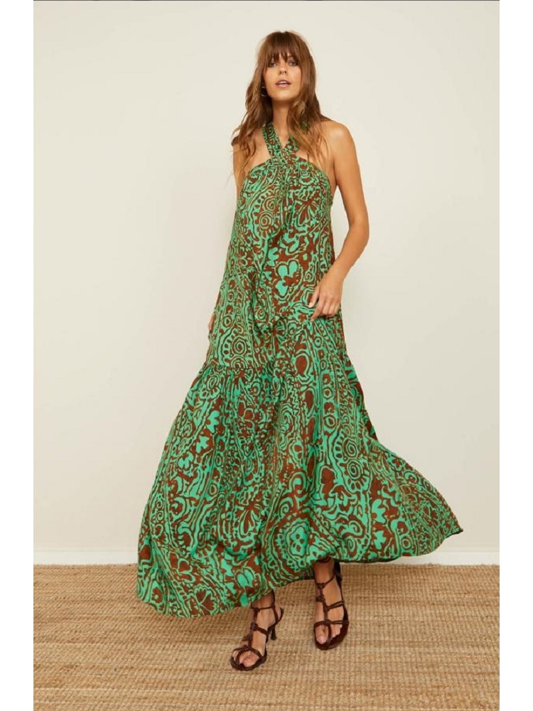 VESTIDO LARGO AL CUELLO EST. FLORES