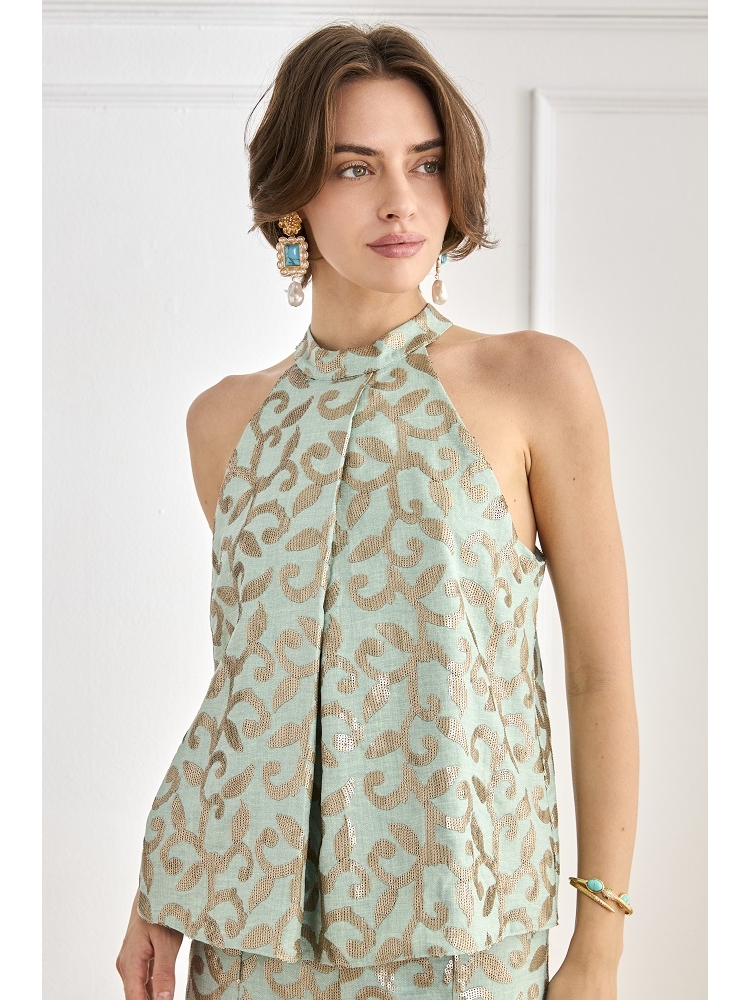 TOP CLLO. HALTER CON BORDADO LENTEJUELAS