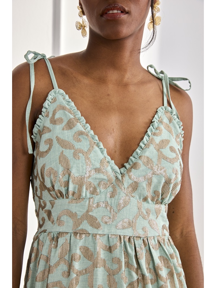 VESTIDO LARGO TIRANTES ESC.PICO LENTEJUE