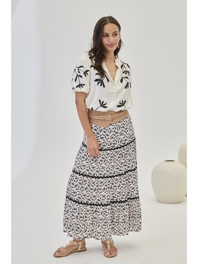 BLUSA VISCOSA MANGA MIDI BORDADO