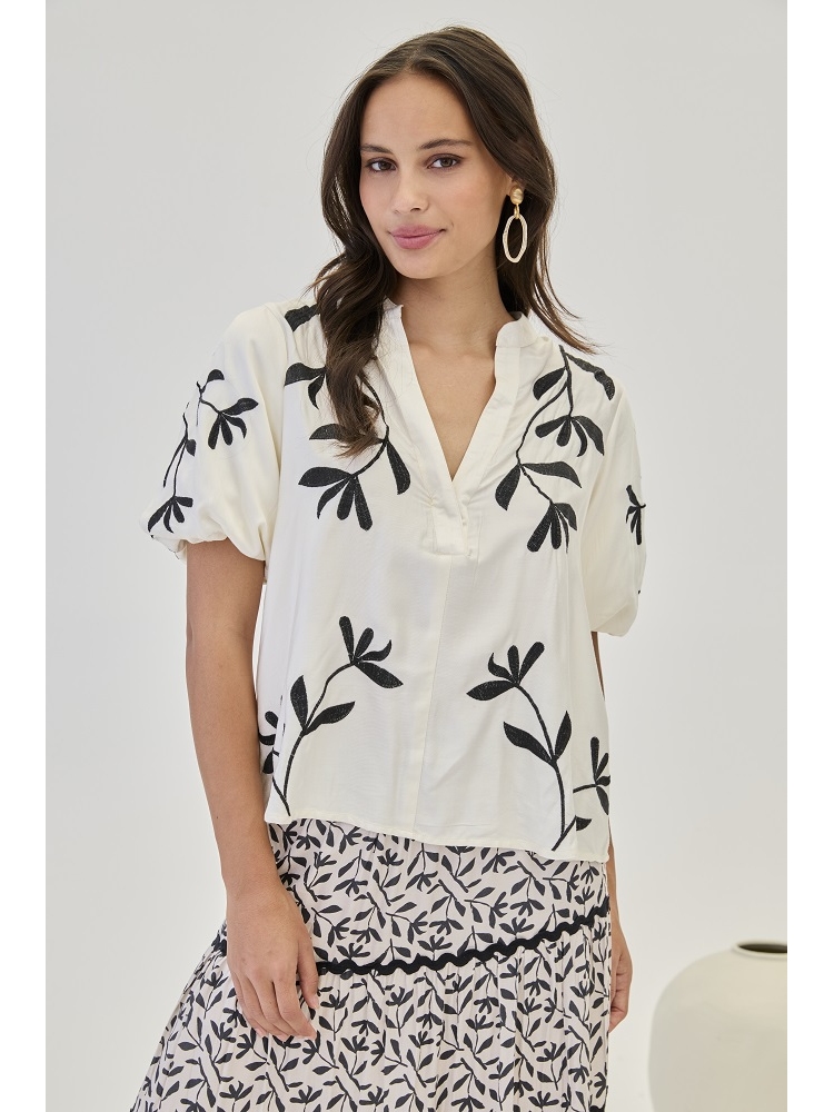 BLUSA VISCOSA MANGA MIDI BORDADO