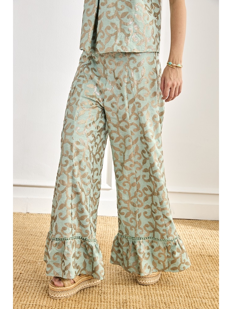 PANTALON CON VOLANTES EN BAJO Y LENTEJUE 2