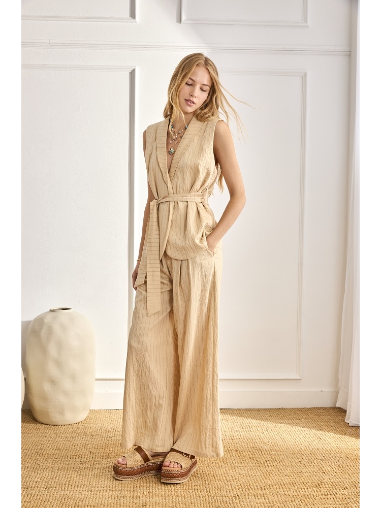 CHALECO VISCOSA CON CINTURON COMO CIERRE