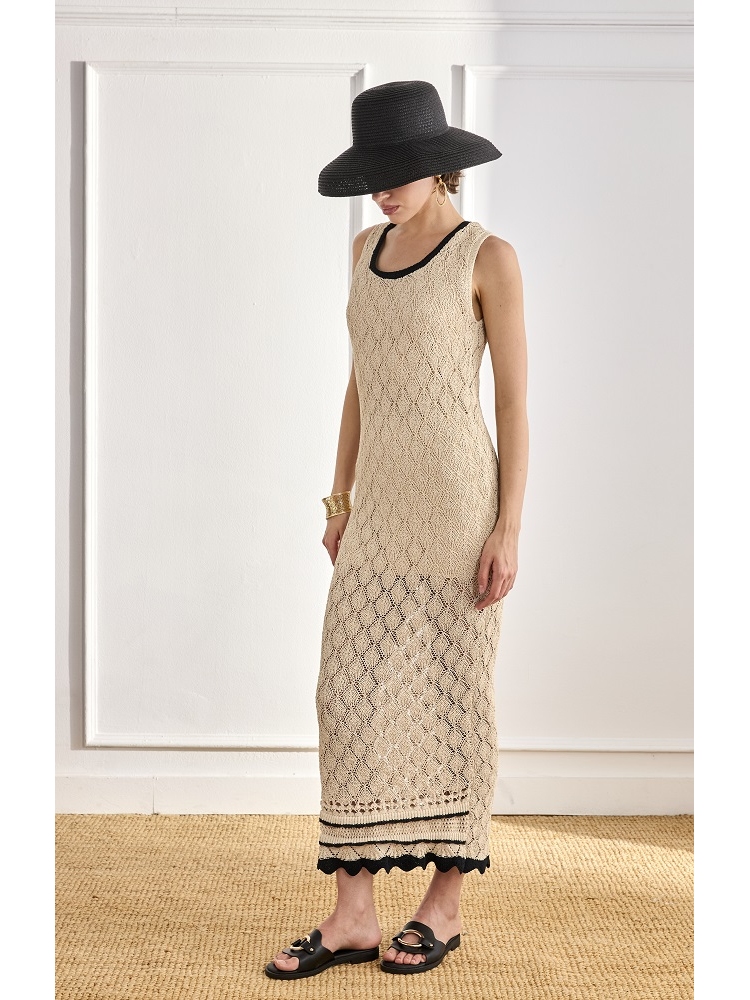 VESTIDO PUNTO VISCOSA Y VOLANTES BICOLOR