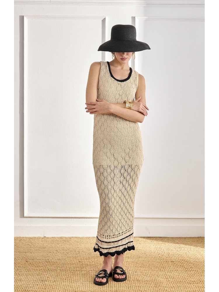 VESTIDO PUNTO VISCOSA Y VOLANTES BICOLOR