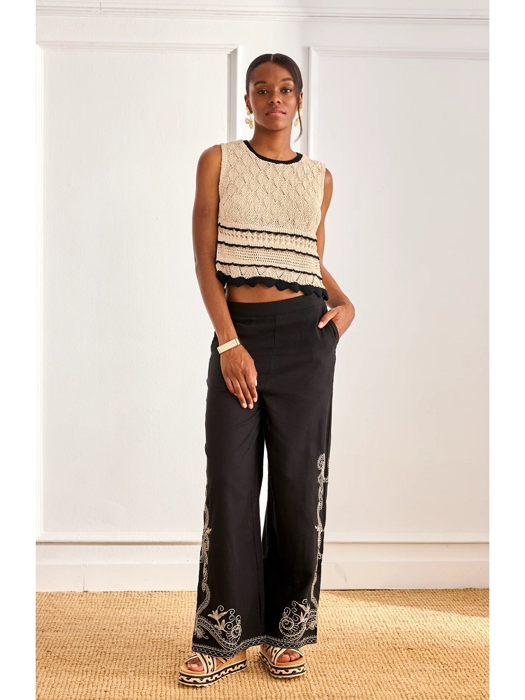 PANTALON CON BORDADO BICOLOR