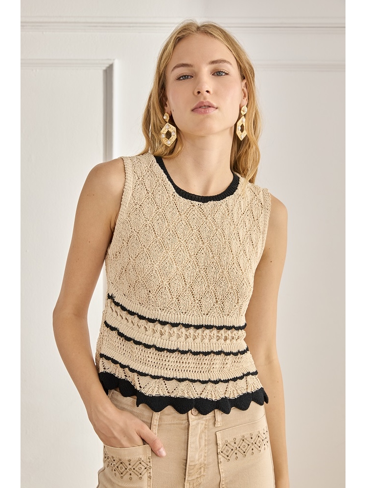 TOP PUNTO VISCOSA BICOLOR VOLANTES