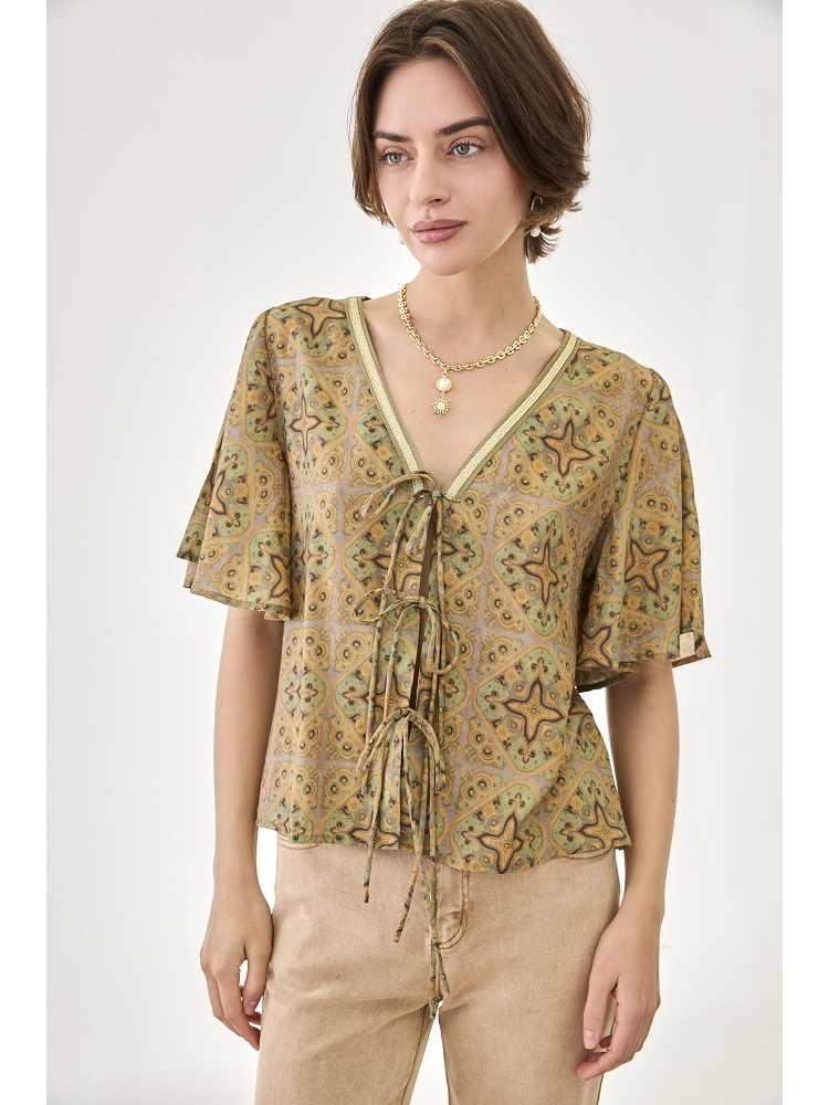 BLUSA VISCOSA EST MANGA CORTA CON BORDAD