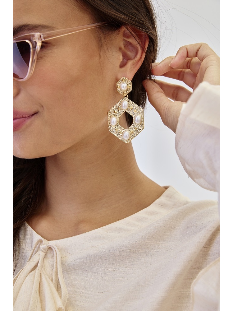 PENDIENTES HEXAGONO CON PERLAS
