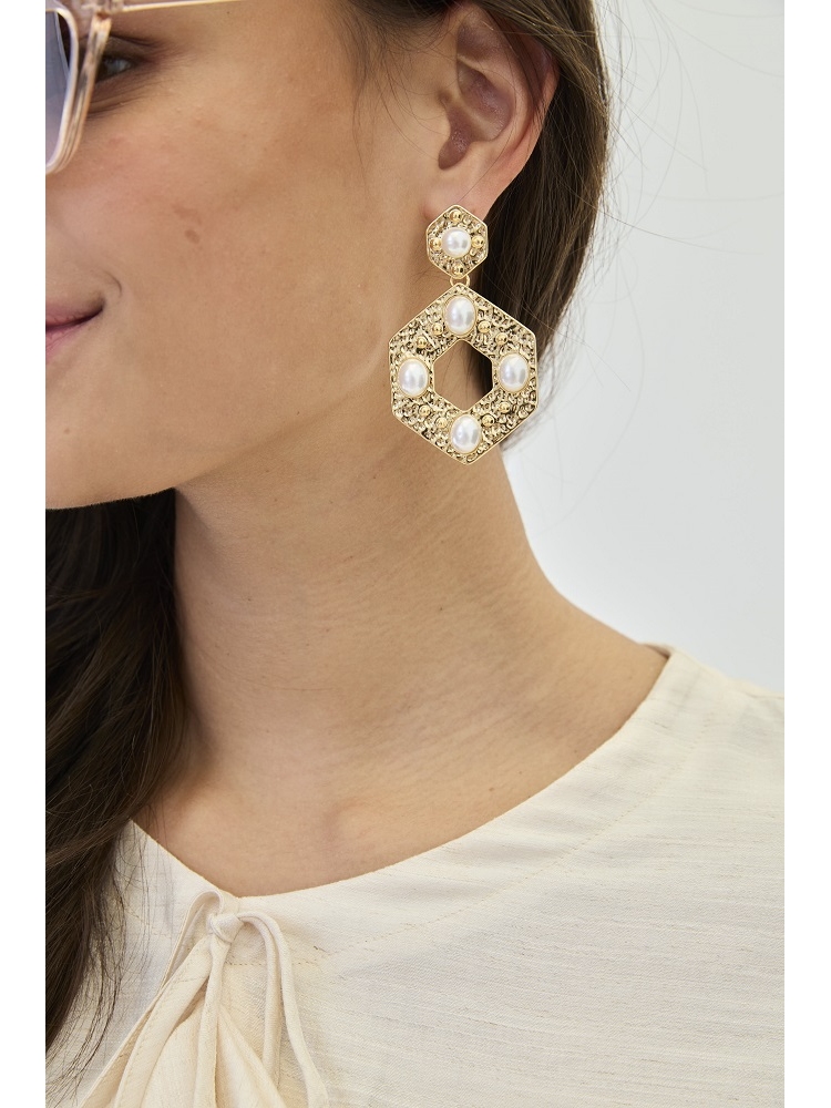 PENDIENTES HEXAGONO CON PERLAS