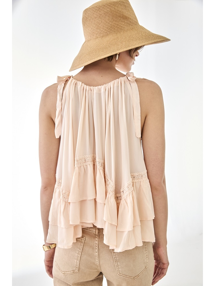 BLUSA RAYON TIRANTES VOLANTES Y BLONDA