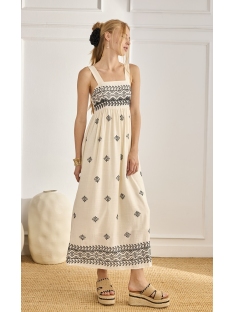 VESTIDO LARGO LINO BORDADO Y ESC. CUADRA