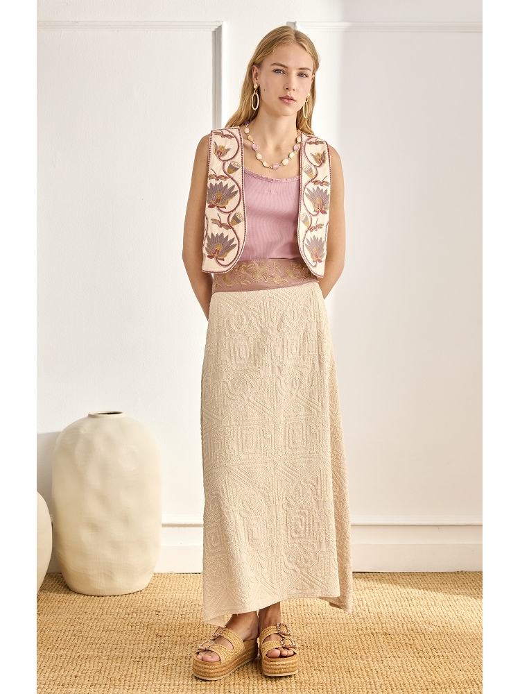 FALDA VISCOSA BORDADO RELIEVE GEOMETRICO