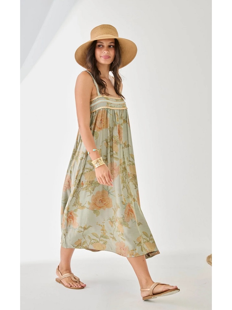 VESTIDO LARGO ESCOTE CUADRADO BORDADO