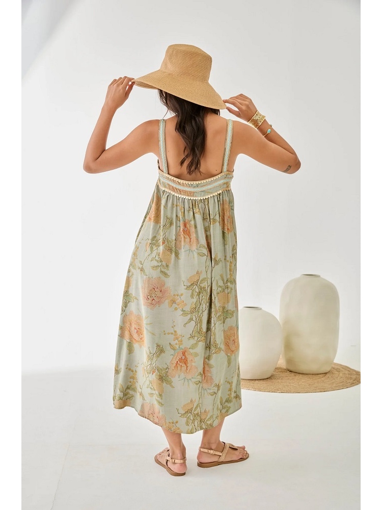 VESTIDO LARGO ESCOTE CUADRADO BORDADO