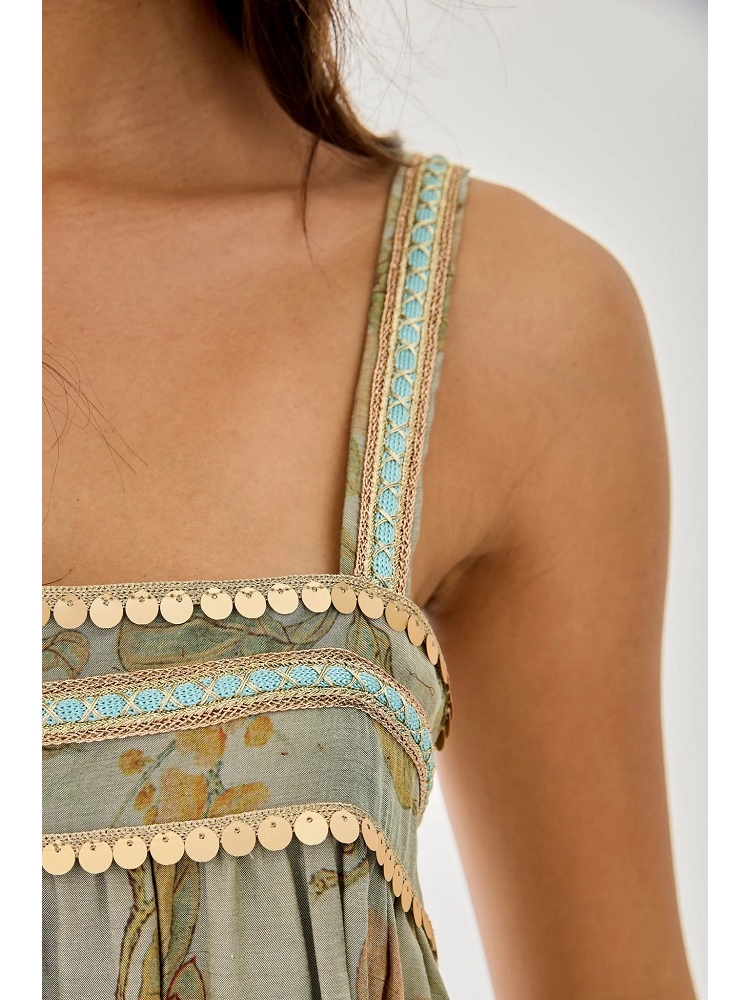 VESTIDO LARGO ESCOTE CUADRADO BORDADO