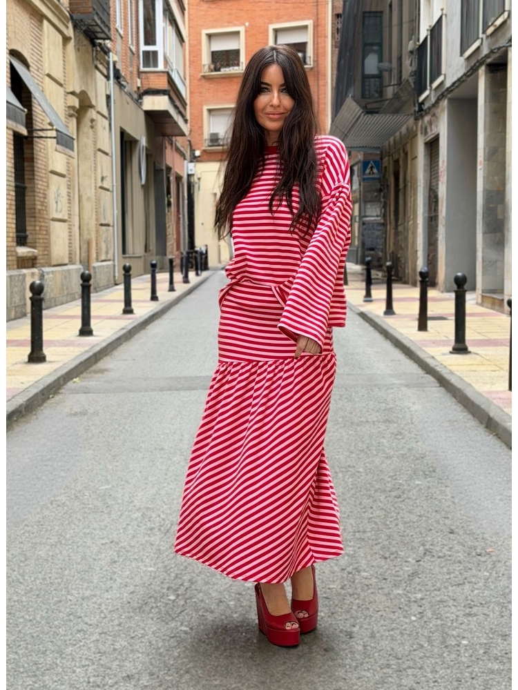 CONJUNTO SUDADERA Y FALDA RAYAS