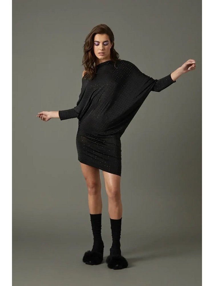 VESTIDO CORTO FRUNCIDO ASIMETRICO