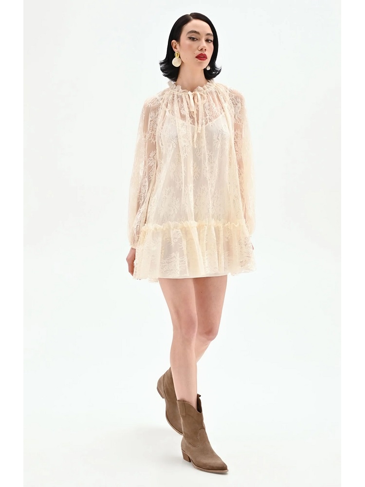 VESTIDO MINI ENCAJE CON VOLANTE 2