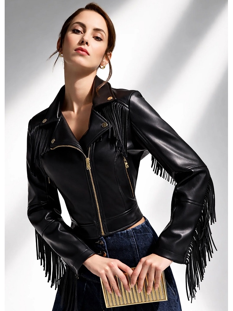 CHAQUETA ECOPIEL CON FLECOS